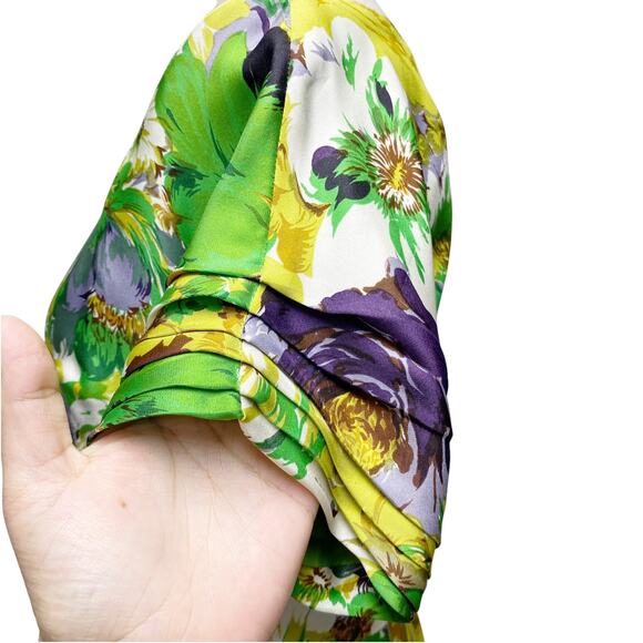 Blumarine Womens Size 4 Green Floral Silk Short Sleeve Dress - Picture 4 of 10